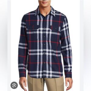 Take 50% OFF- George Men's Blue/Red/White SoftPlaid Long-sleeved Shirt, Size-XLT